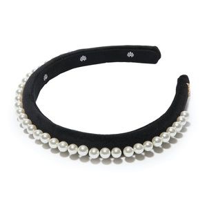 Lele Sadoughi JET PEARL EMBELLISHED VELVET GIGI HEADBAND - NEVER WORN